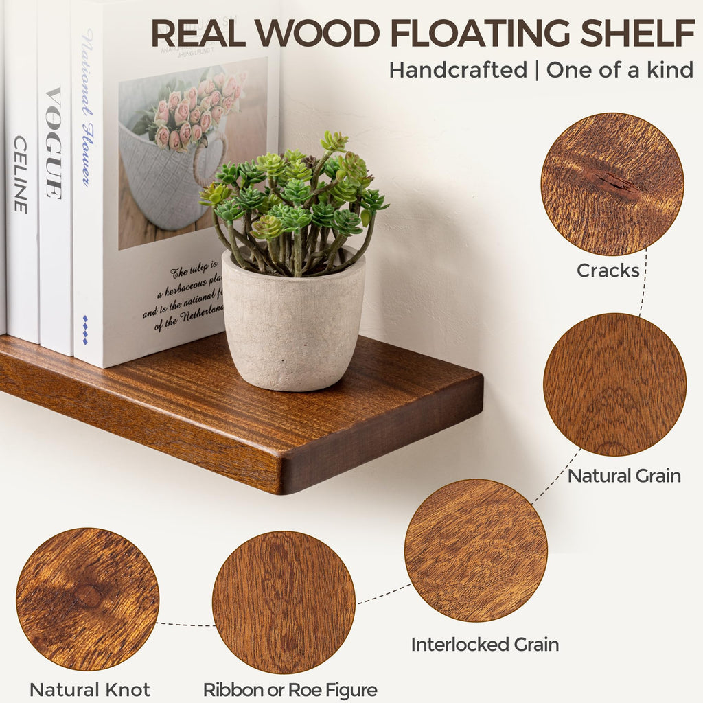 48 Inch Floating Shelves, Rustic Solid Wood Wall Shelves Set of 1, 8 Inch Deep Floating Shelf, Heavy-Duty Wooden