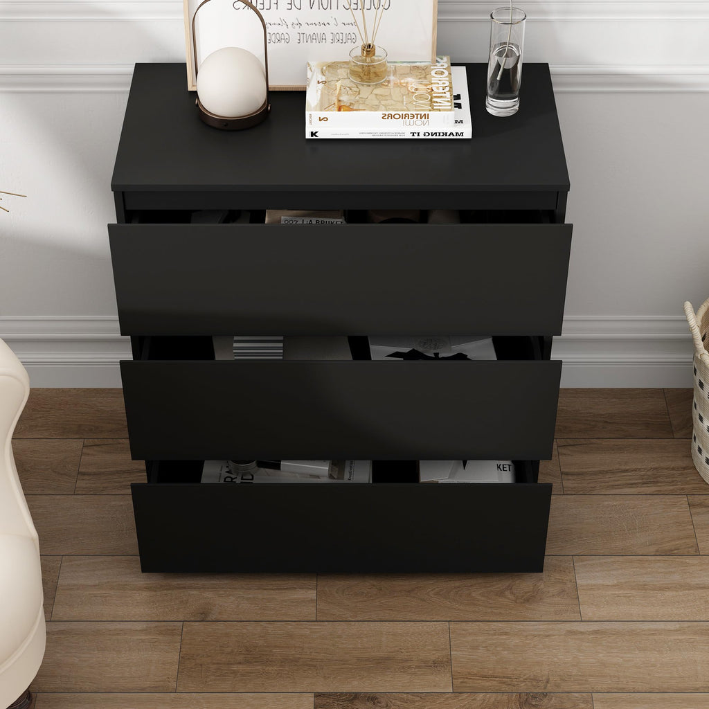 3 Drawer Dresser, Modern Chest of Drawers, Wooden Closet Storage Dresser Tower, Black
