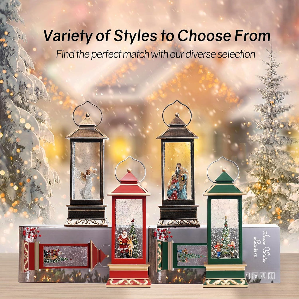 12" Christmas Snow Globe Lantern with Nativity - Water Swirling Glitter LED Light Lantern with Music - Vintage Xmas