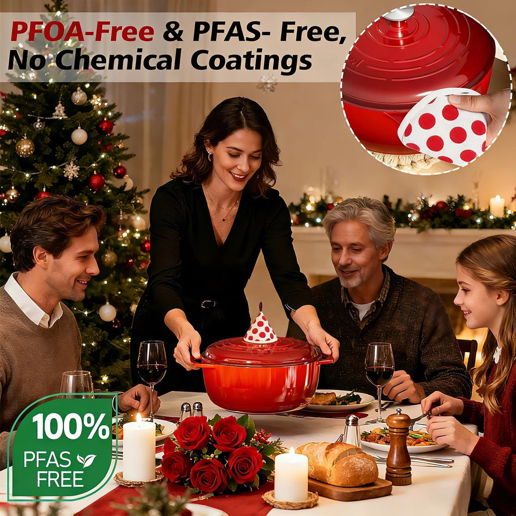 6QT Enameled Cast Iron Dutch Oven with Lid, Versatile Heavy-Duty Cookware Pot for Baking Bread, Braising, Soups &