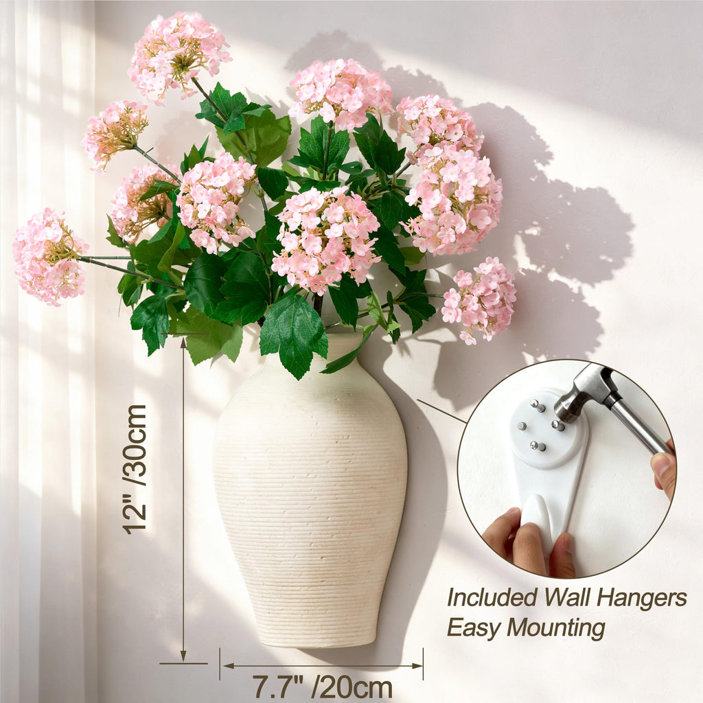 2 Pack Ceramic Wall Vase Home Decor Hanging Planter (12" Rustic)