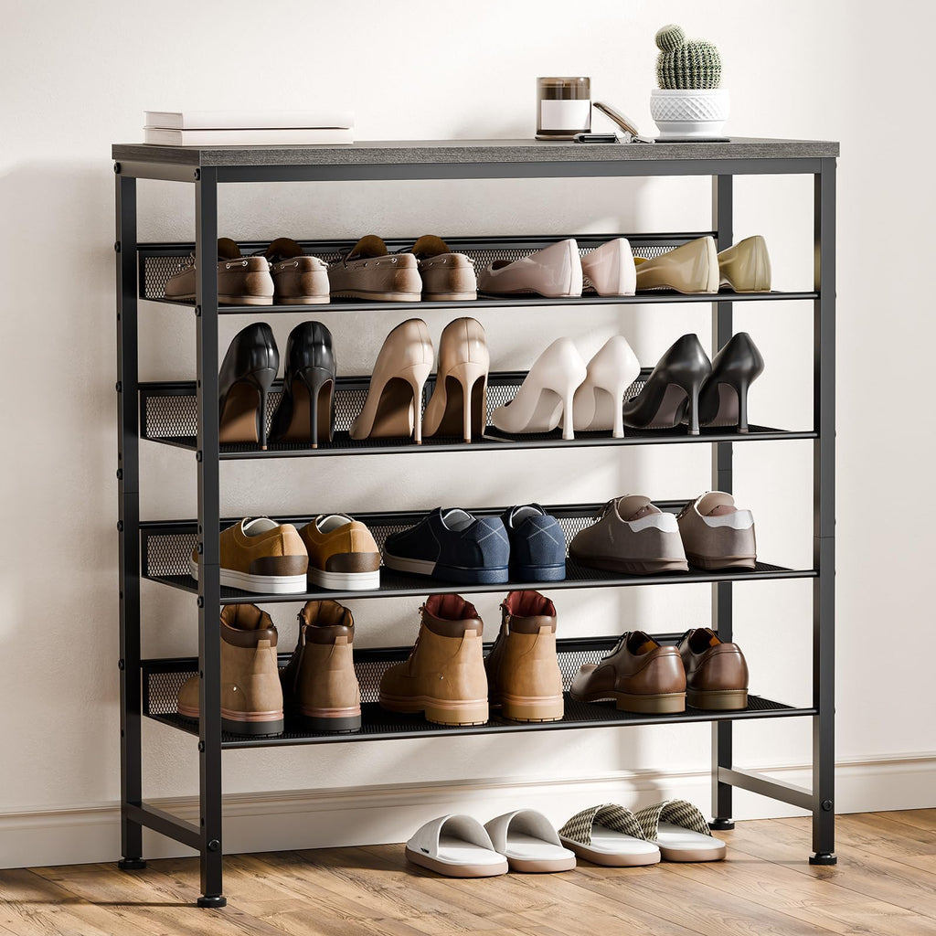 5 Tiers Shoe Rack, Metal, Adjustable, 29.5" W, Gray