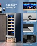 12 Inch Wine Cooler Refrigerator, Wine Fridge 18 Bottles, Built-in or Freestandi