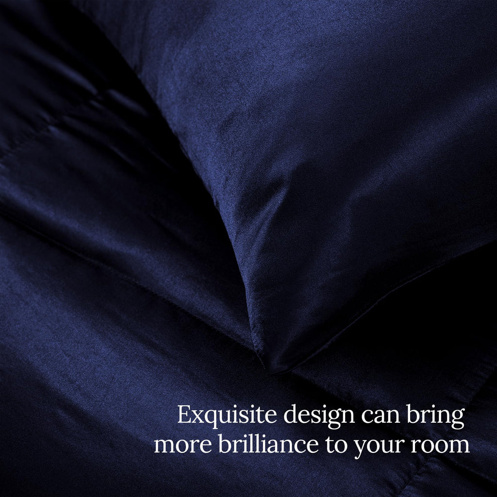 Reversible Satin Comforter Set for All Season, Navy
