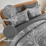 DJY Gray Comforter Set Queen Branch Botanical Bed in a Bag 7 Piece Grey Floral Comforter