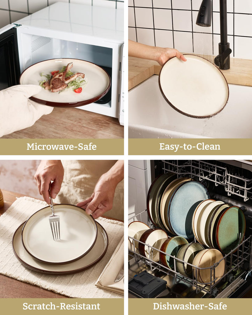 Milkyway 12-Piece Stoneware Dinnerware Set, Light khaki & Cocoa
