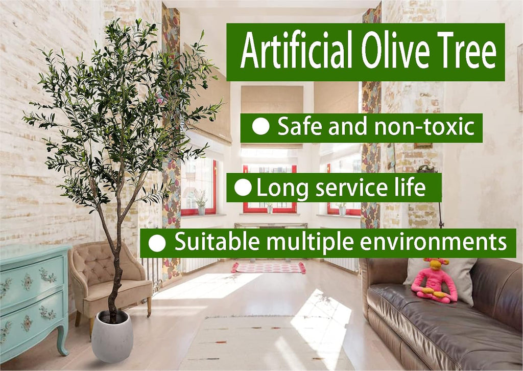Olive Tree 7ft(82in,2200+Uv Protection Leaf) Tall,Faux Olive Tree Indoor Artificial Tree for Modern Home Office