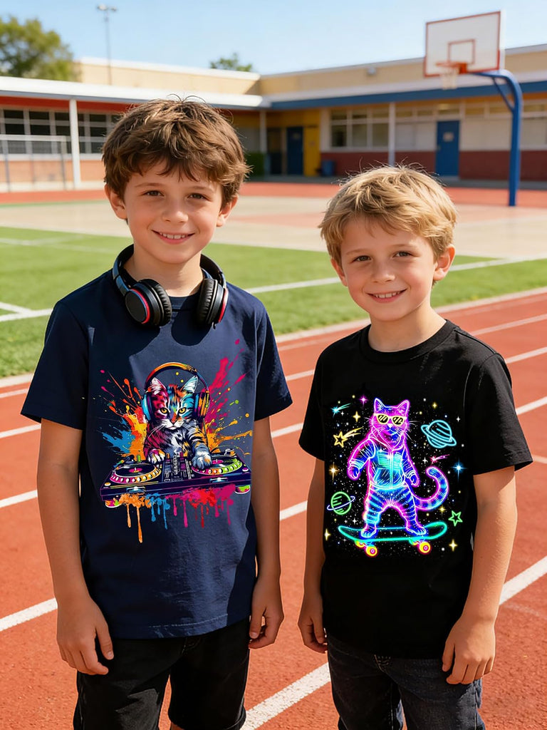 Boys 2 Pack Graphic T-Shirts, Stretch Short Sleeve Tees