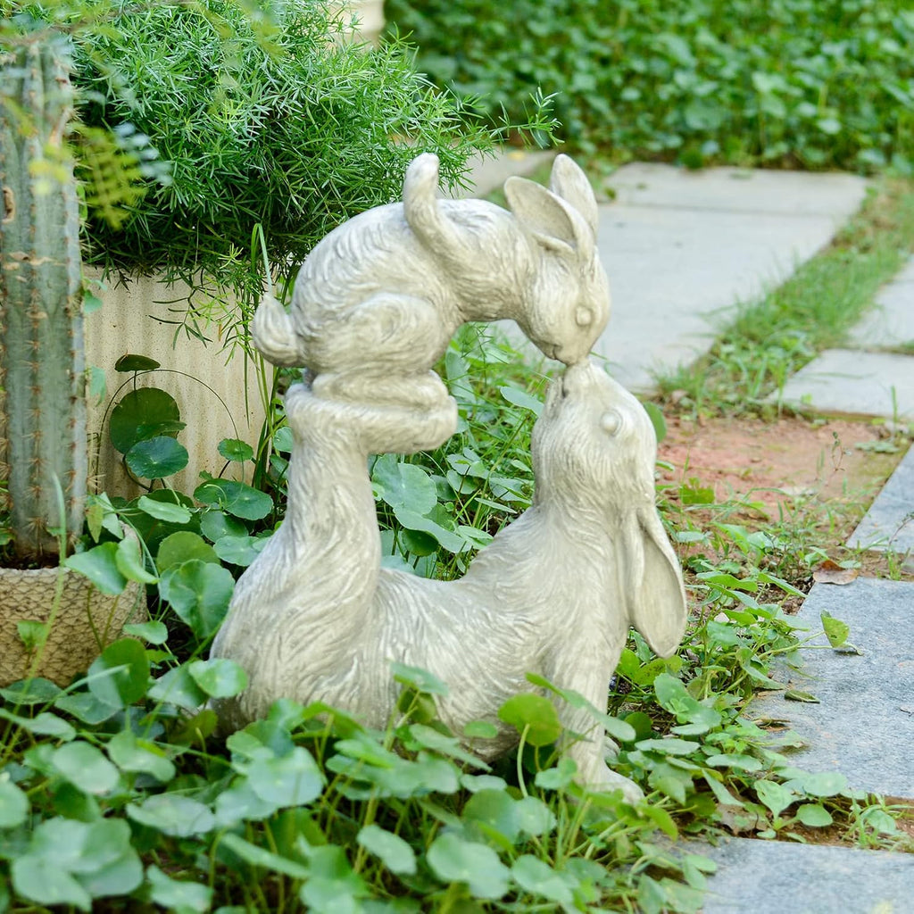 Garden Statues Kissing Bunny Sulpture - Garden Décor Rabbit Collectible Figurines Yard Decorations Outdoor 11.8" L x