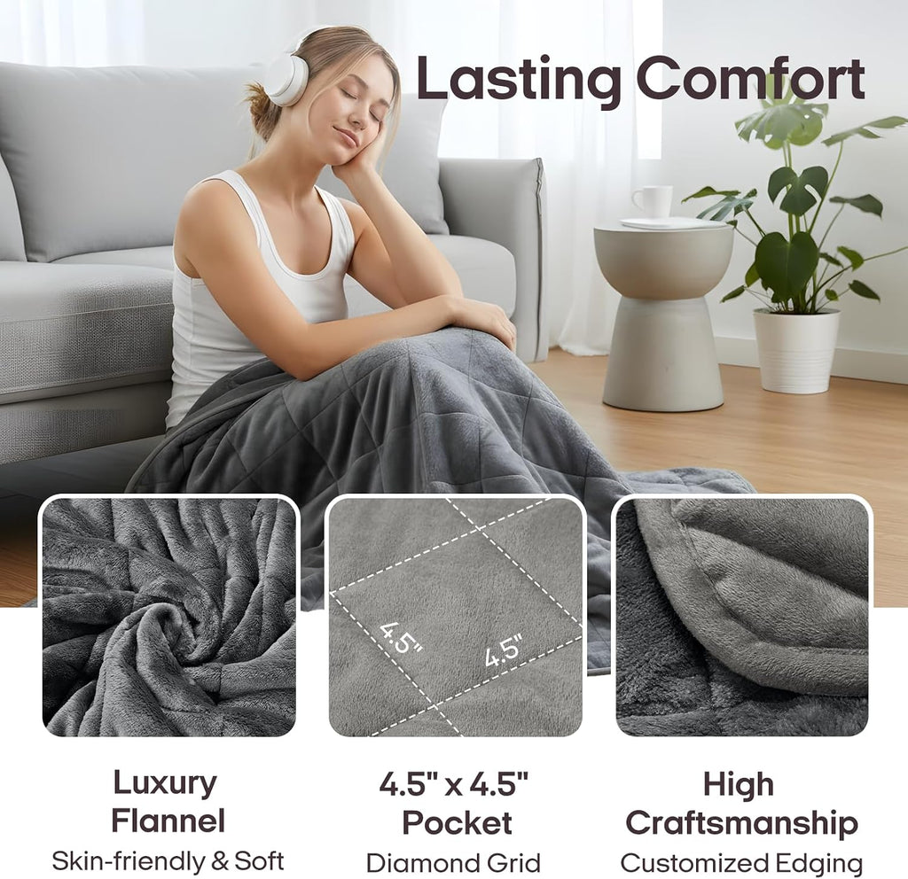 Royal Posh Velvet Weighted Blanket for Adults, 60"x80" 15lbs | Grey, Dual Sided Cozy Fluffy Heavy Blanket, Soft