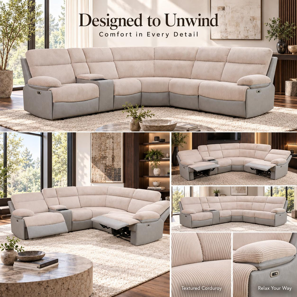 Power Reclining Sectional Sofa, L-Shaped Air Leather Couch with LED Lights, Wireless Charging, Drop-Down Table, Cup
