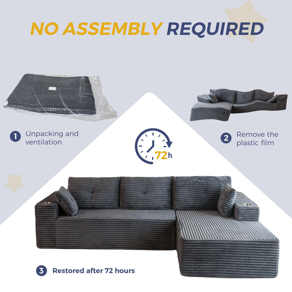 Boneless Couch, 104" L-Shape Sectional Sofa, Right-Facing Chaise