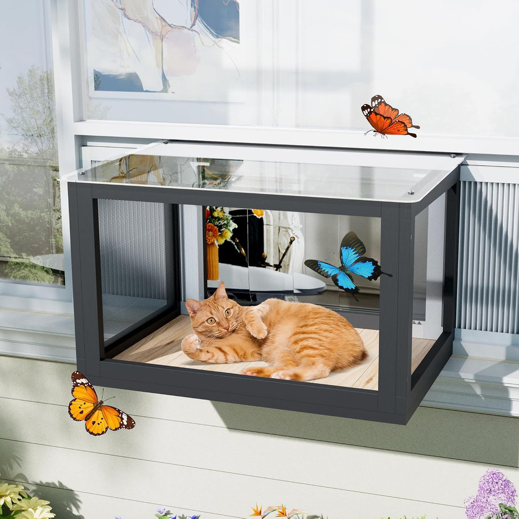 Window Catio for Indoor Cats, Cat Window Box Perch, Black