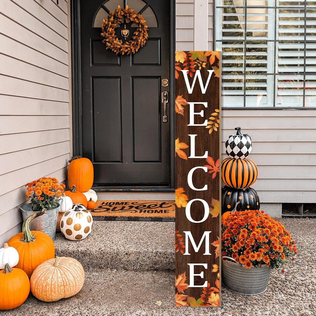Fall Wooden Porch Sign 47" Autumn Large Welcome Porch Sign for Maple Leaf Sign Home Front Door Yard Party Decor