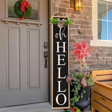 Oh Hello Porch Welcome Sign for Front Door Decor, 45"X9", Wood