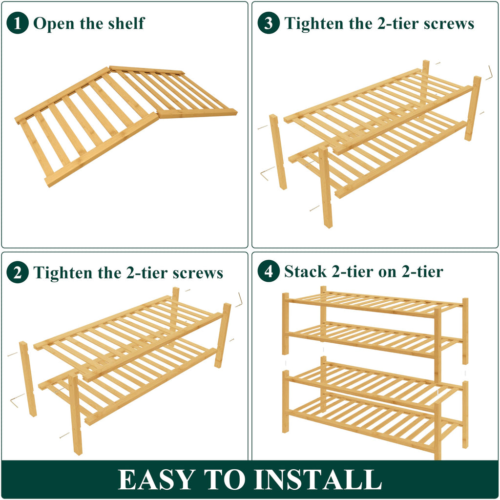 Bamboo Shoe Rack for Closet, 4 Tier - 26.77" Wide, Natural & White