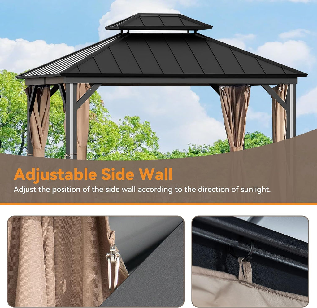 Gazebo Curtain Replacement Universal 4-Panel Sidewalls 10' x 12', Outdoor Gazebo Privacy Curtains with Zipper