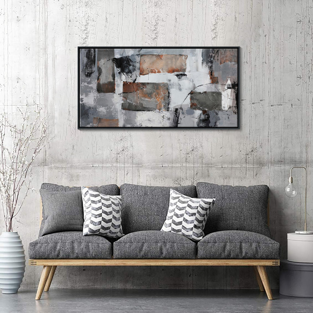 Large Abstract Wall Art - Gray and Black Modern Canvas Wall artwork, Framed Room Wall Decor, and Office, Aesthetic
