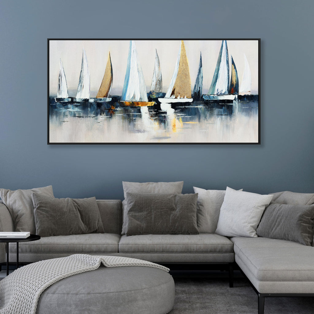 Abstract Wall Art Blue and White Sailboat Wall Paintings Framed Artwork Bedroom Bathroom Office Home Decor Can Be
