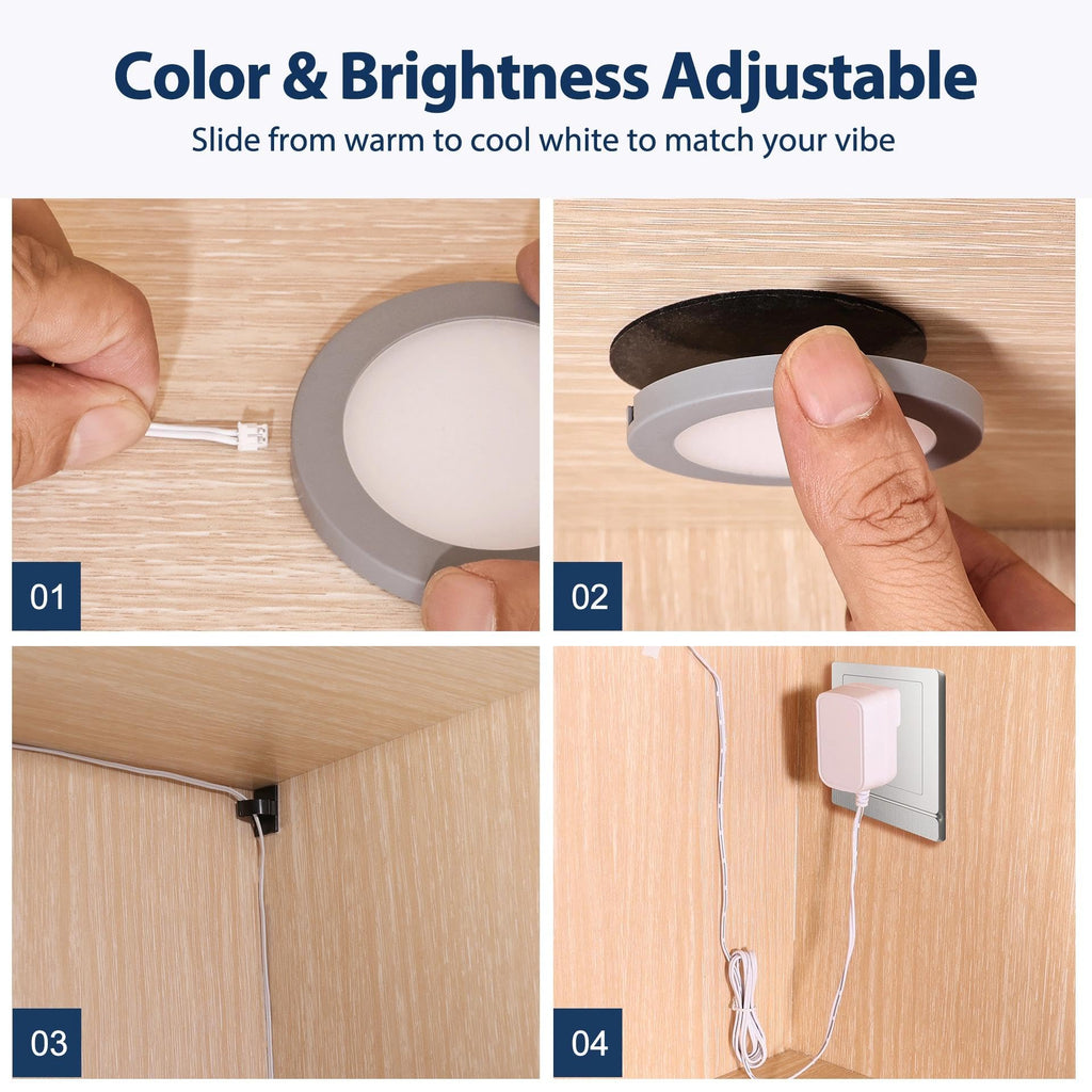 Wired LED Puck Lights, 6 Pack, Plug-in Under Cabinet Lighting