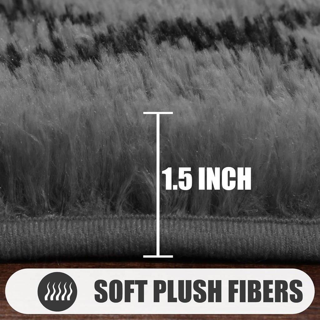 6x9 Area Rugs for Living Room Bedroom, Large Fluffy Grey and Black Throw Rug, Geometric Soft Plush Shaggy Fuzzy Floor