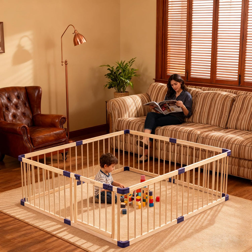 Wooden Playpen,CPC Certified,New Zealand Pine Wood,59.05x70.86Inches