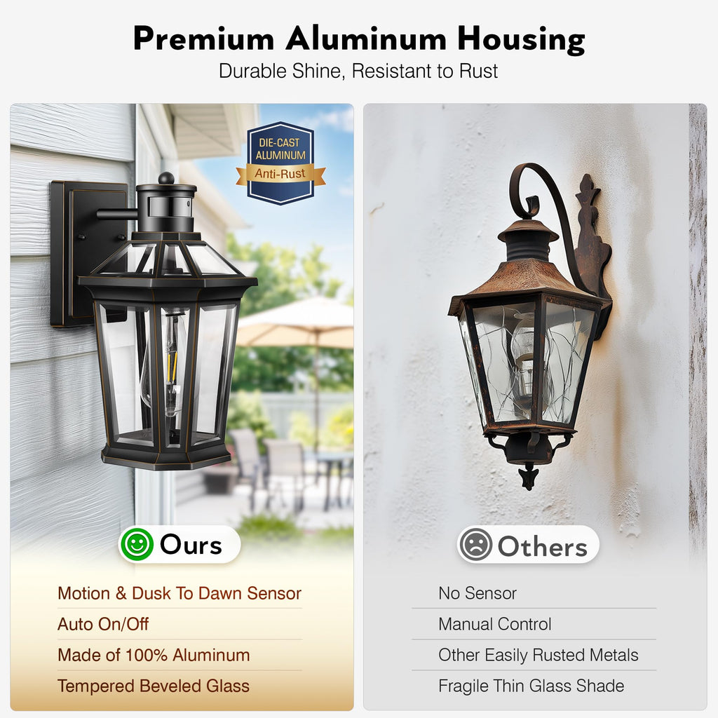 Motion Sensor Exterior Light Fixture, 2 Pack Dusk to Dawn Outdoor Light Wall Mount, Anti-Rust Aluminum Outside House