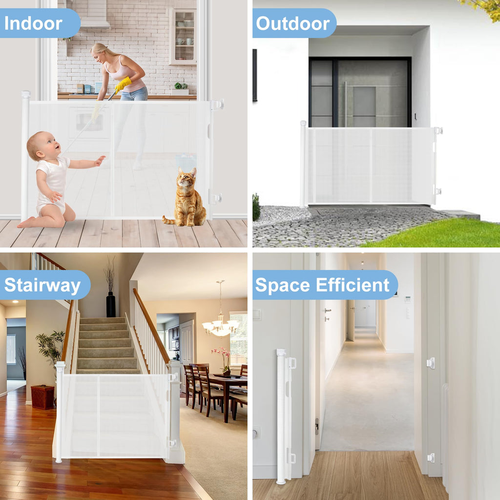 Retractable Baby Gates for Stairs& Doorways, Extends to 150", White