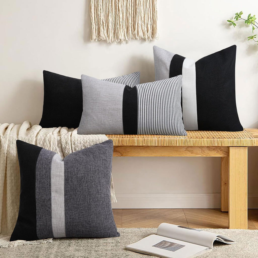 Set of 2 Stripe Pillow Covers 12x20 Inch Patchwork Farmhouse Decor