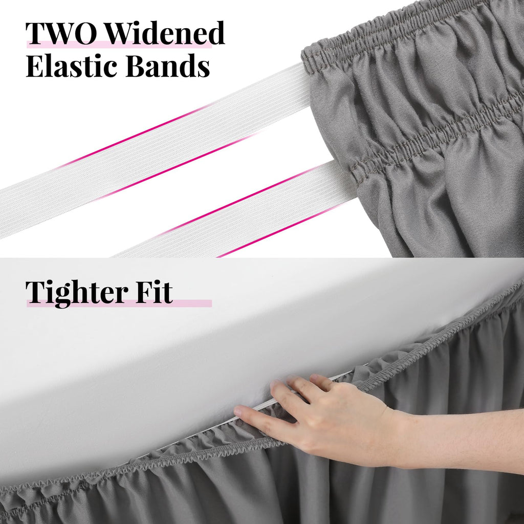 Gray King Size Bed Skirt 18 Inch Drop, Elastic Bed Skirts Cal King Dust Ruffle, Light Grey Bedskirt for Adjustable