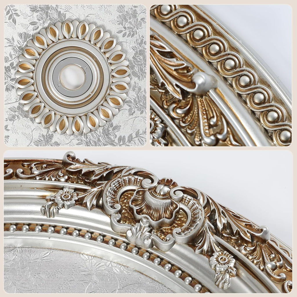 24.4 inch Decorative Ceiling Medallion for light fixtures, Silver and Gold Finish