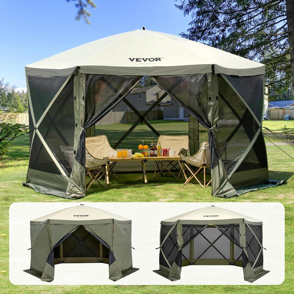 12x12ft Pop Up Gazebo Tent with Mosquito Netting, 6 Removable Wind Panels & 2 Mesh Windows