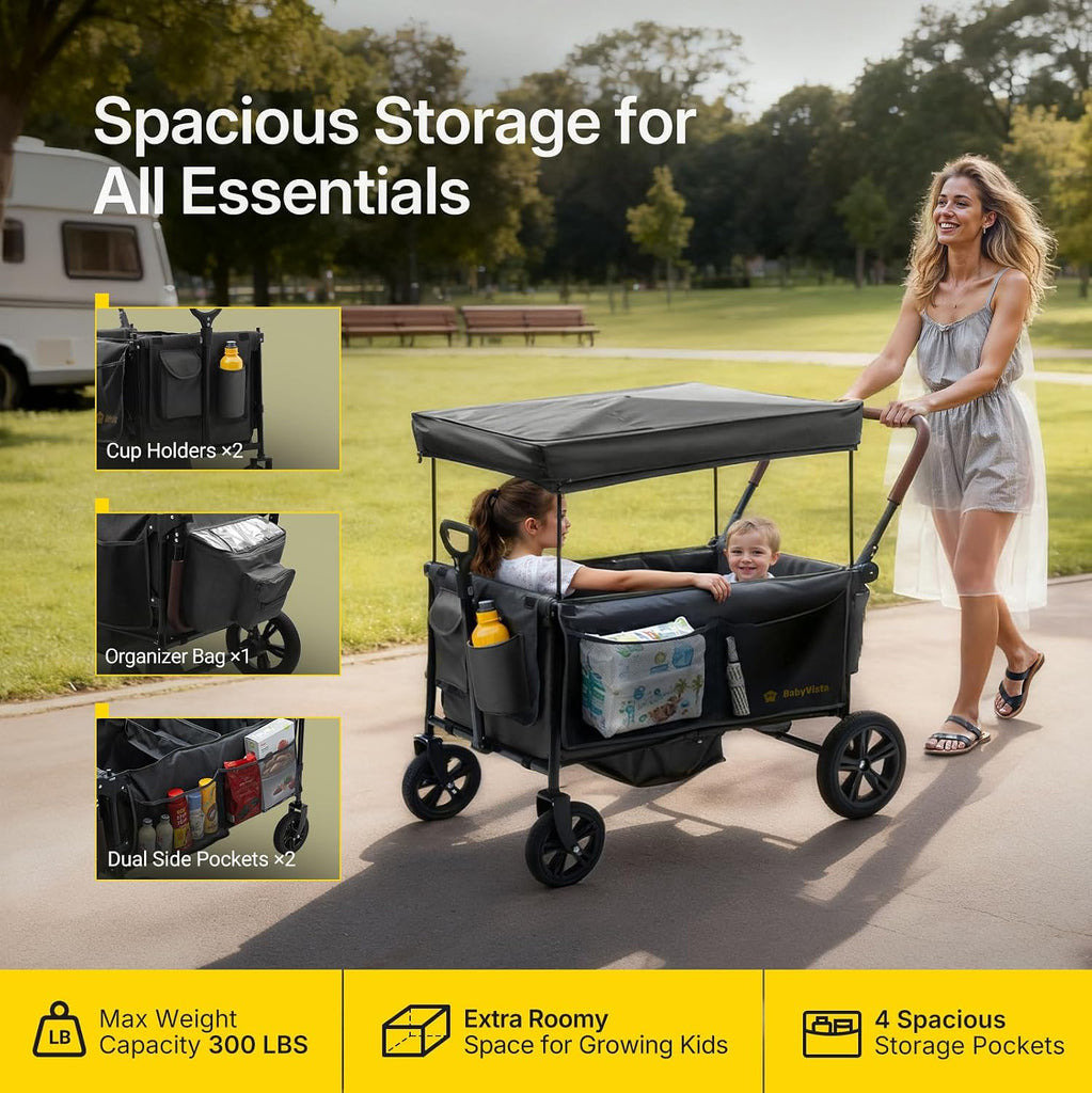 Stroller Wagon for Kids, One-Hand Adjustable Push/Pull Handle