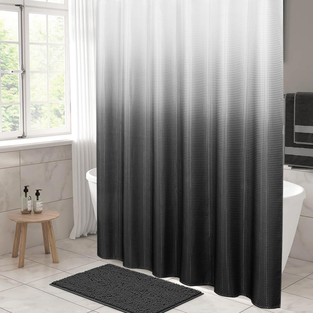 Black White Ombre Luxury Weighted Textured Fabric Shower Curtain, 36x72