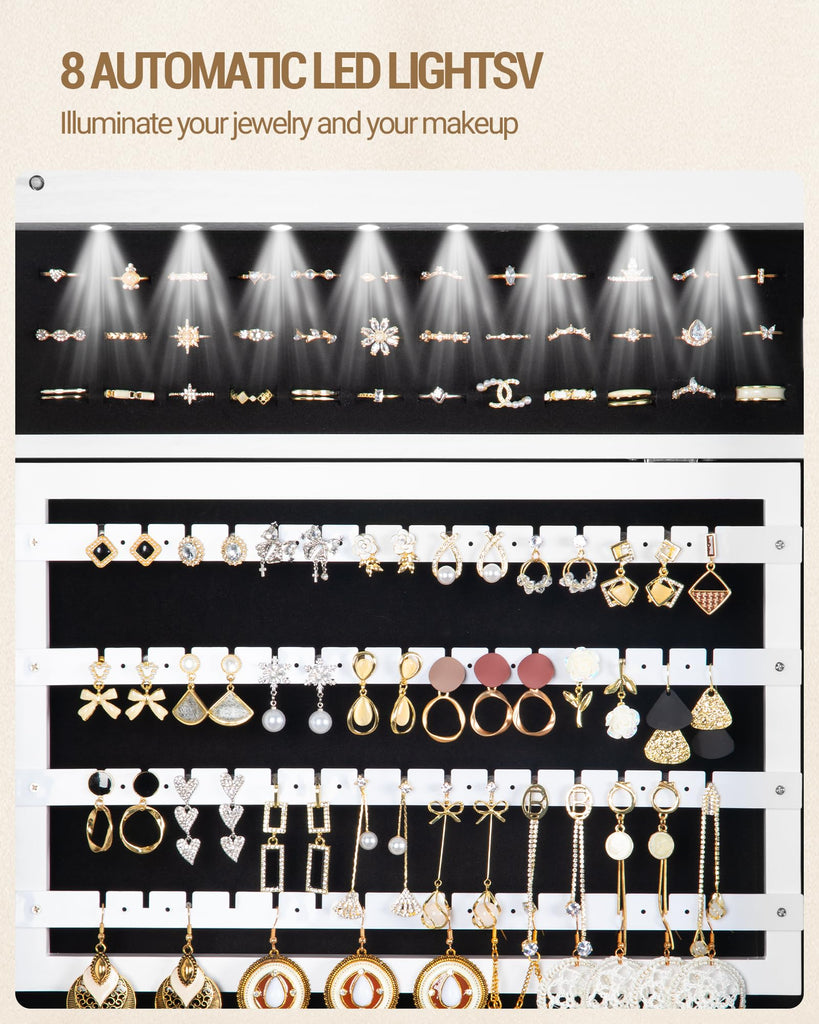 8 LEDs Jewelry Cabinet Armoire, 66.9-inch Jewelry Organizer