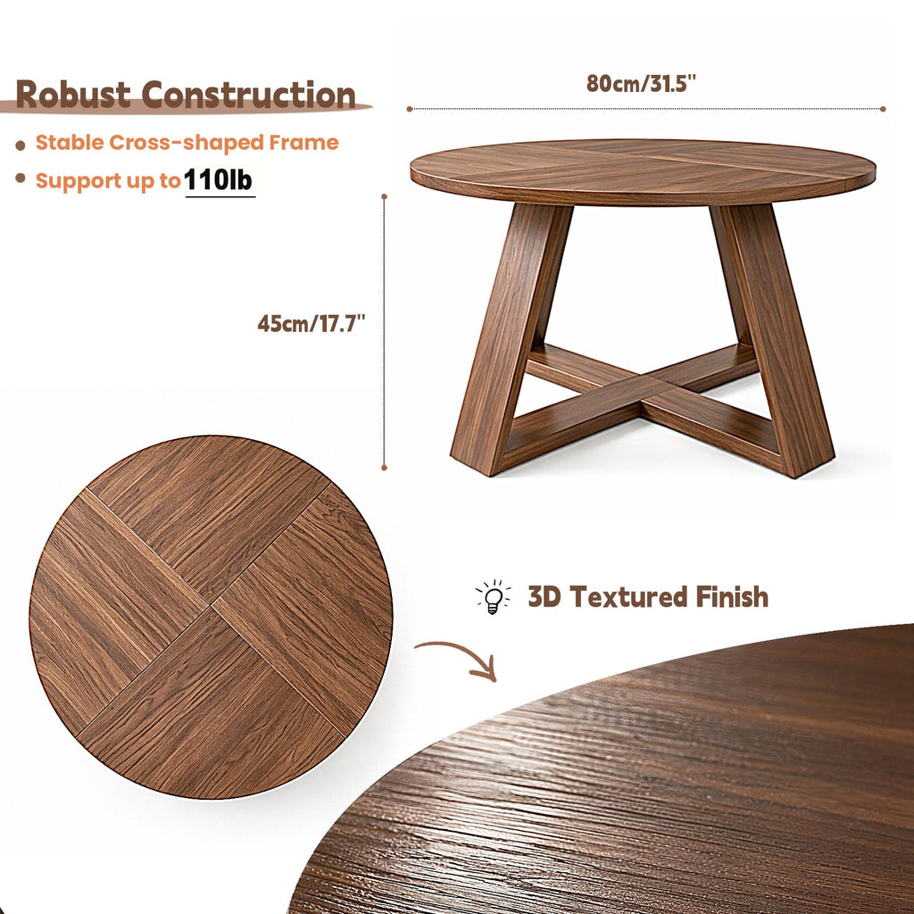Round Coffee Table with Open Storage -Walnut Wood