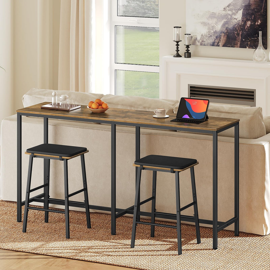 63" Long Bar Table, Counter Bar Height Table, High Top Table, Rectangular Bar Pub, Rustic Brown and Black BT06BR