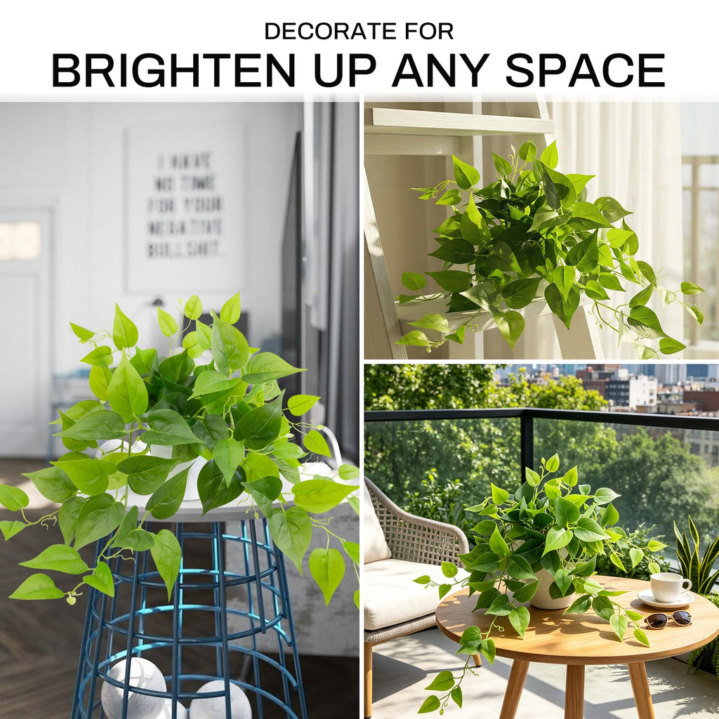 Artificial Plants Fake Pothos in White Pot, Realistic Fake Scindapsus Aureus, Faux Potted Greenery Desk Shelf