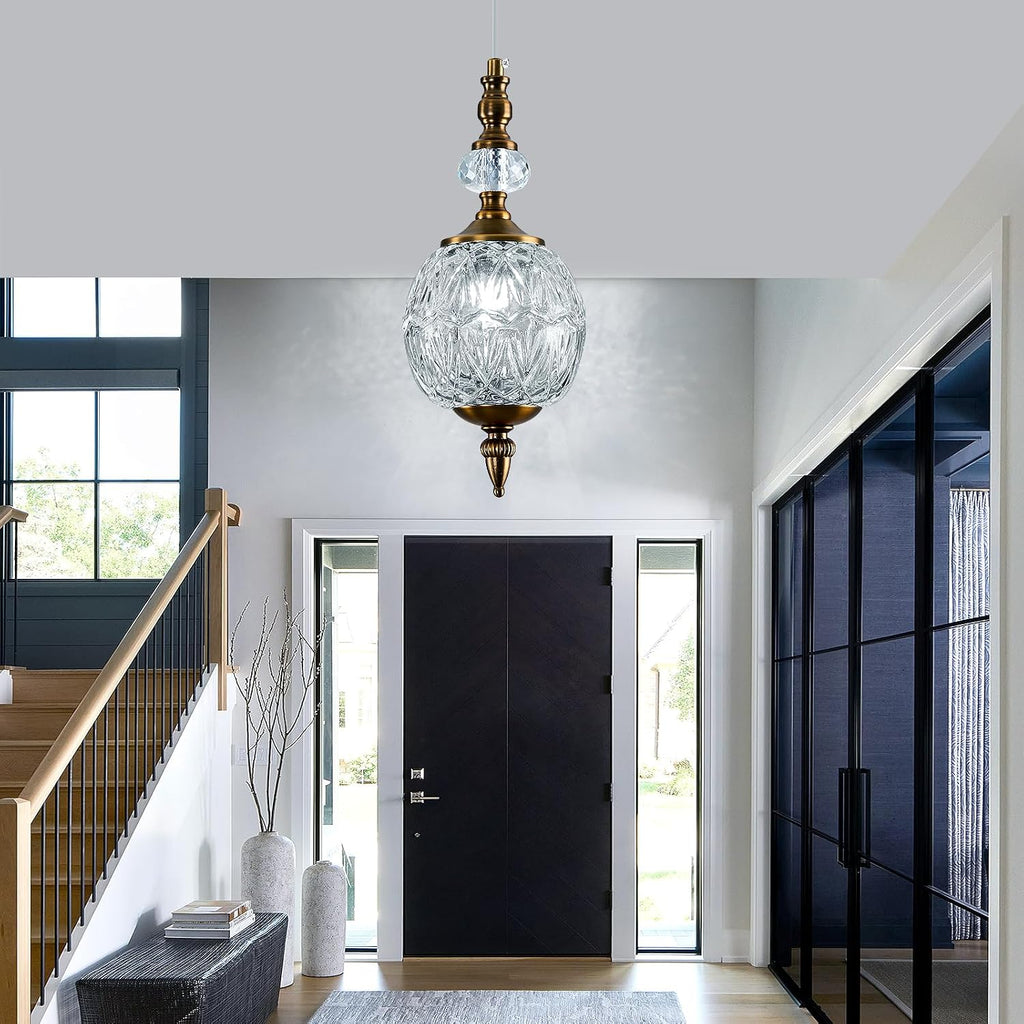 Vintage Glass Pendant Light Antique Brushed Gold Chandelier 4.72" Mini Adjustable Hanging Ceiling Light Fixture for