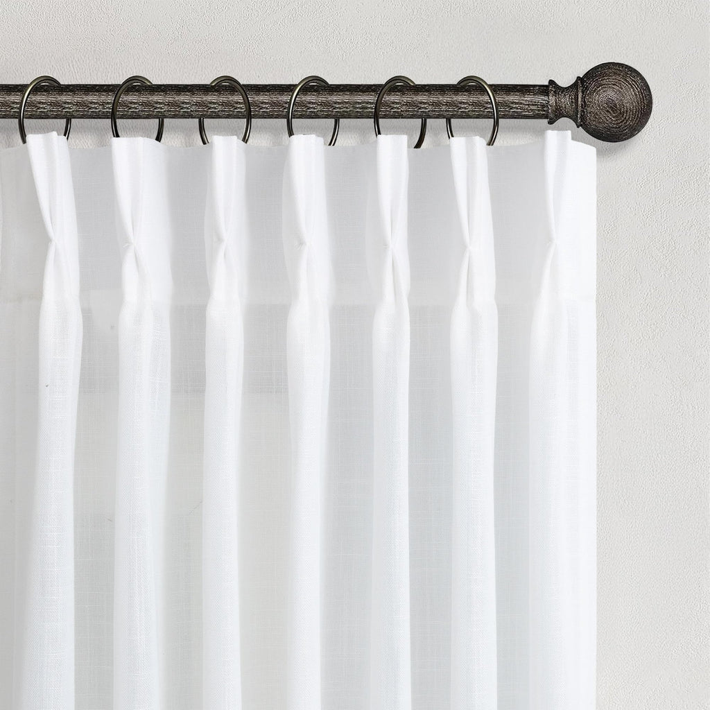 White Cafe Curtains 48 Inch Length for Windows Set 2 Panel Pinch Pleated Back Tab Short Thick Sheer Linen White