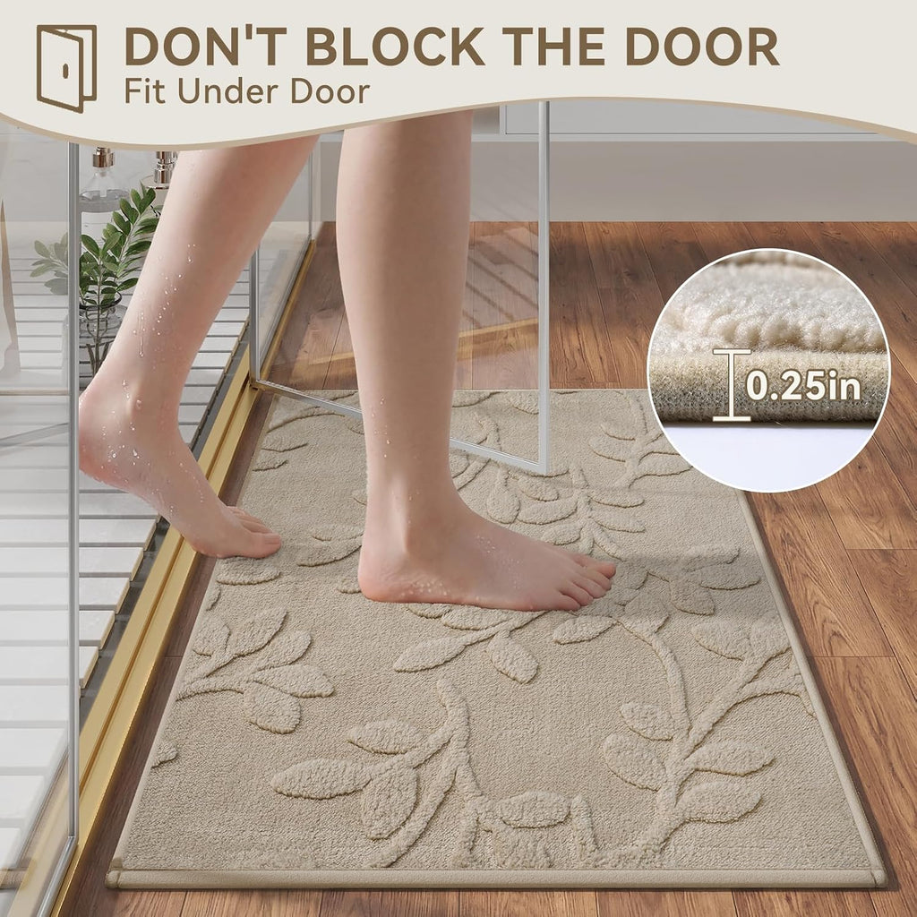 Bathroom Rugs Sets, Thin Non Slip Bath Mat Browm 16"x24"-2 Piece | Quick Dry Absorbent Washable Rubber Backing Bath