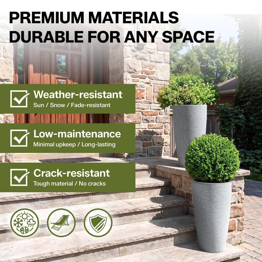 2 Packs 21 inch Tall Planter, Indoor Outdoor Round Planter for Porch, Large Plant Pot with Drainage Hole Garden Front