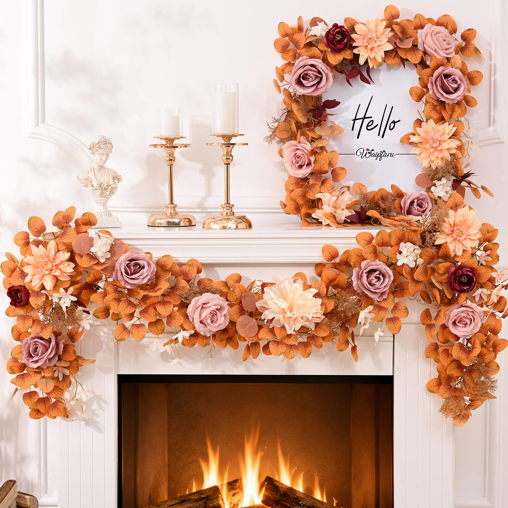 2Pcs Fall Garland, 11Ft Eucalyptus Garland with Flowers
