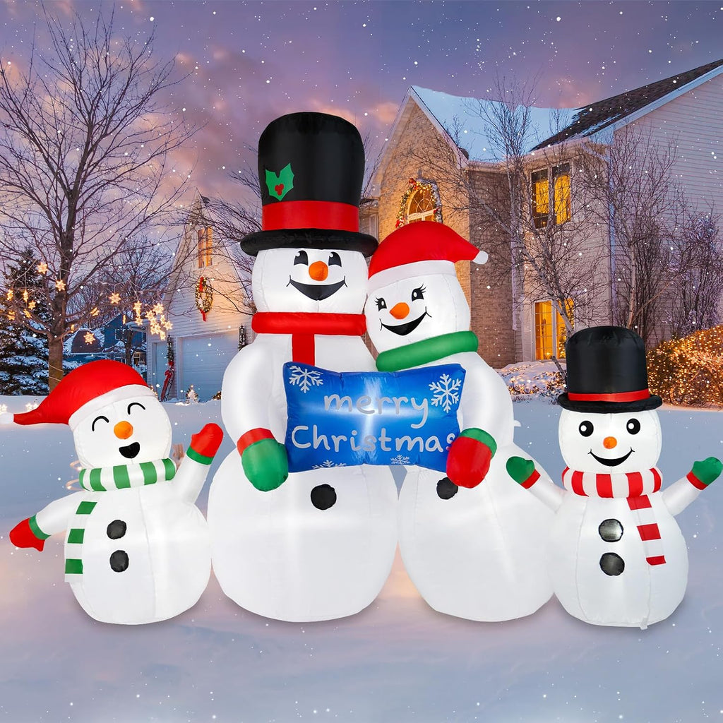 8FT Long Christmas Inflatables Snowman Outdoor Decorations, Christmas Blow Up Snowman Family Inflatable Christmas