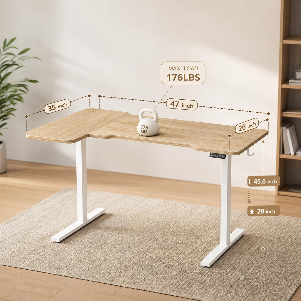 47" L Shaped Standing Desk, Electric Height Adjustable Corner Stand Up Desk with Ergonomic Curved Round Corner for