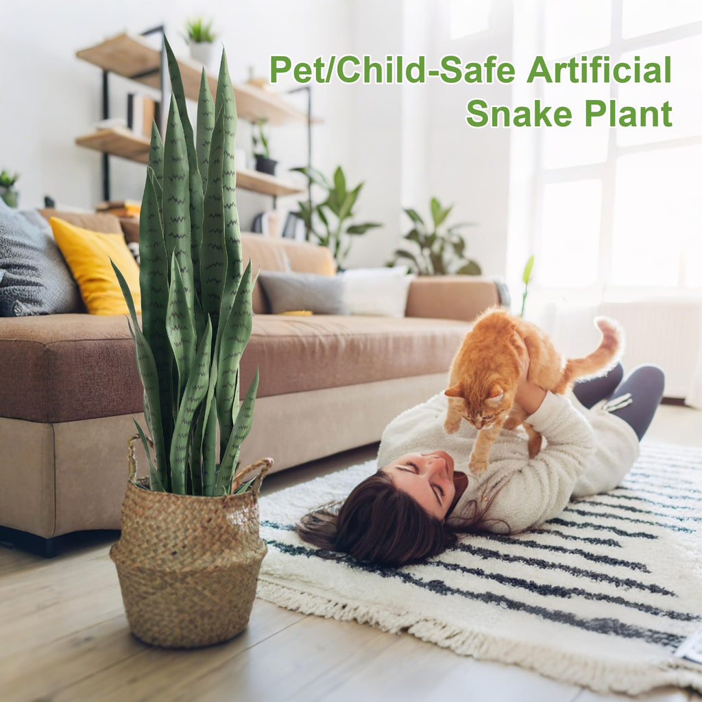 Fake Snake Plant 3ft Tall Faux Sansevieria with 24 Realistic Leaves UV Resistant Potted 2 Pack Fake Mother in Law's