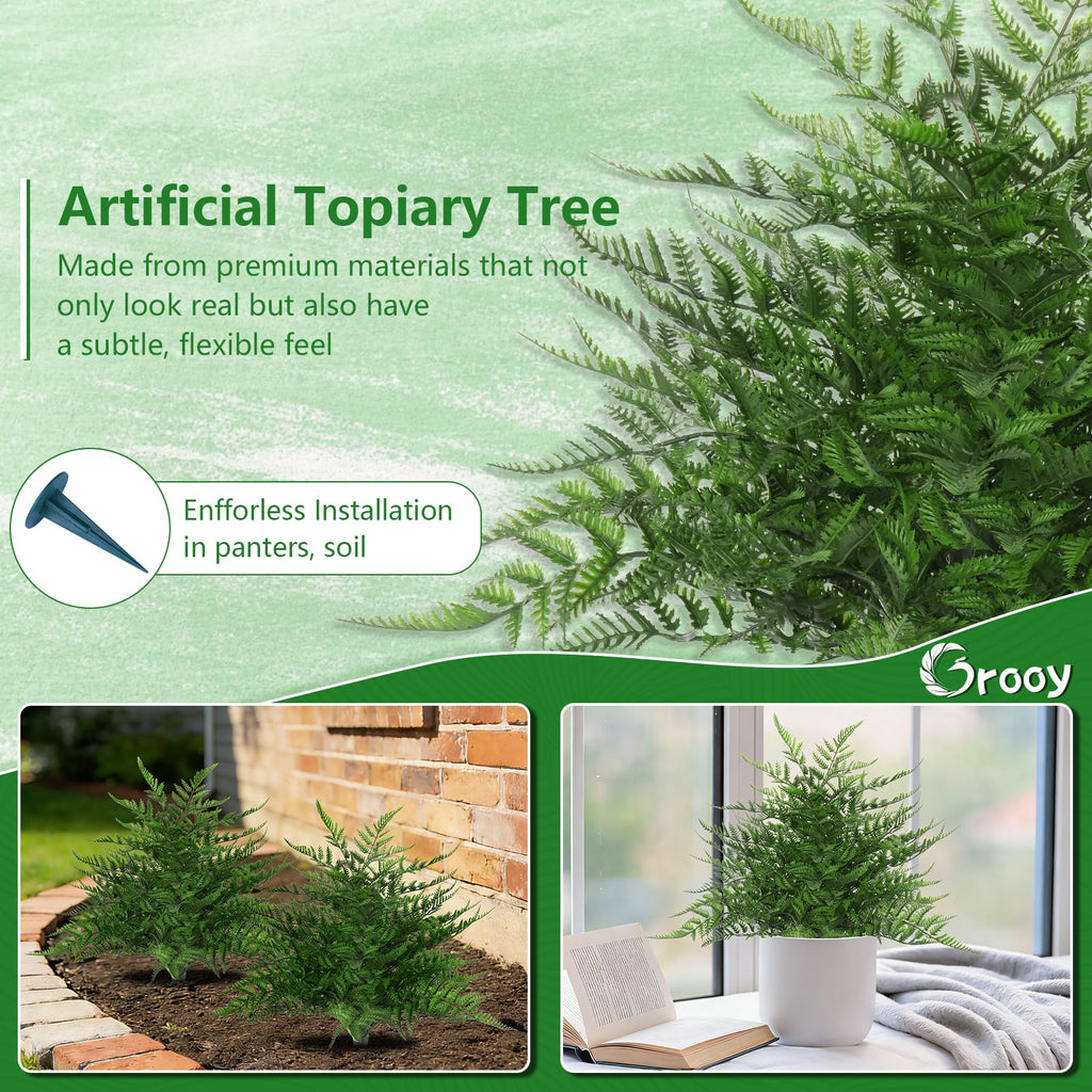 Set of 2 Artificial Fern Topiary Ball with Ground Spike