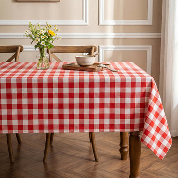 Red and White Gingham Tablecloth, Waterproof Outdoor Picnic Table Cover for Summer BBQ, Farmhouse Kitchen, Patio