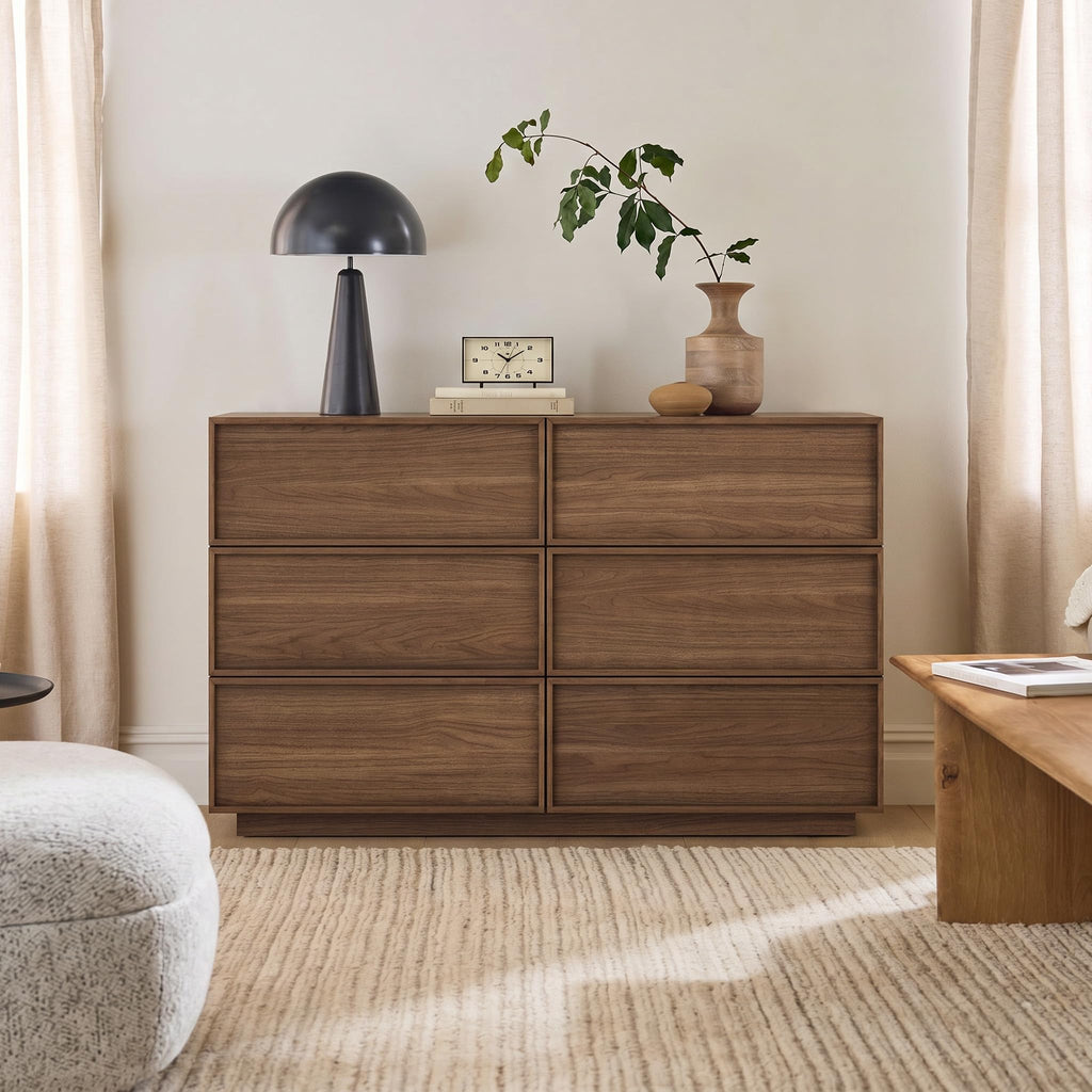 6-Drawer Dresser, 47.2" Wide, Wooden, Light Walnut