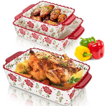 3 Pack Ceramic Baking Dishes, Rectangular Bakeware Set Hand-painted Lasagna Pan Porcelain Serving Bakeware for Pasta